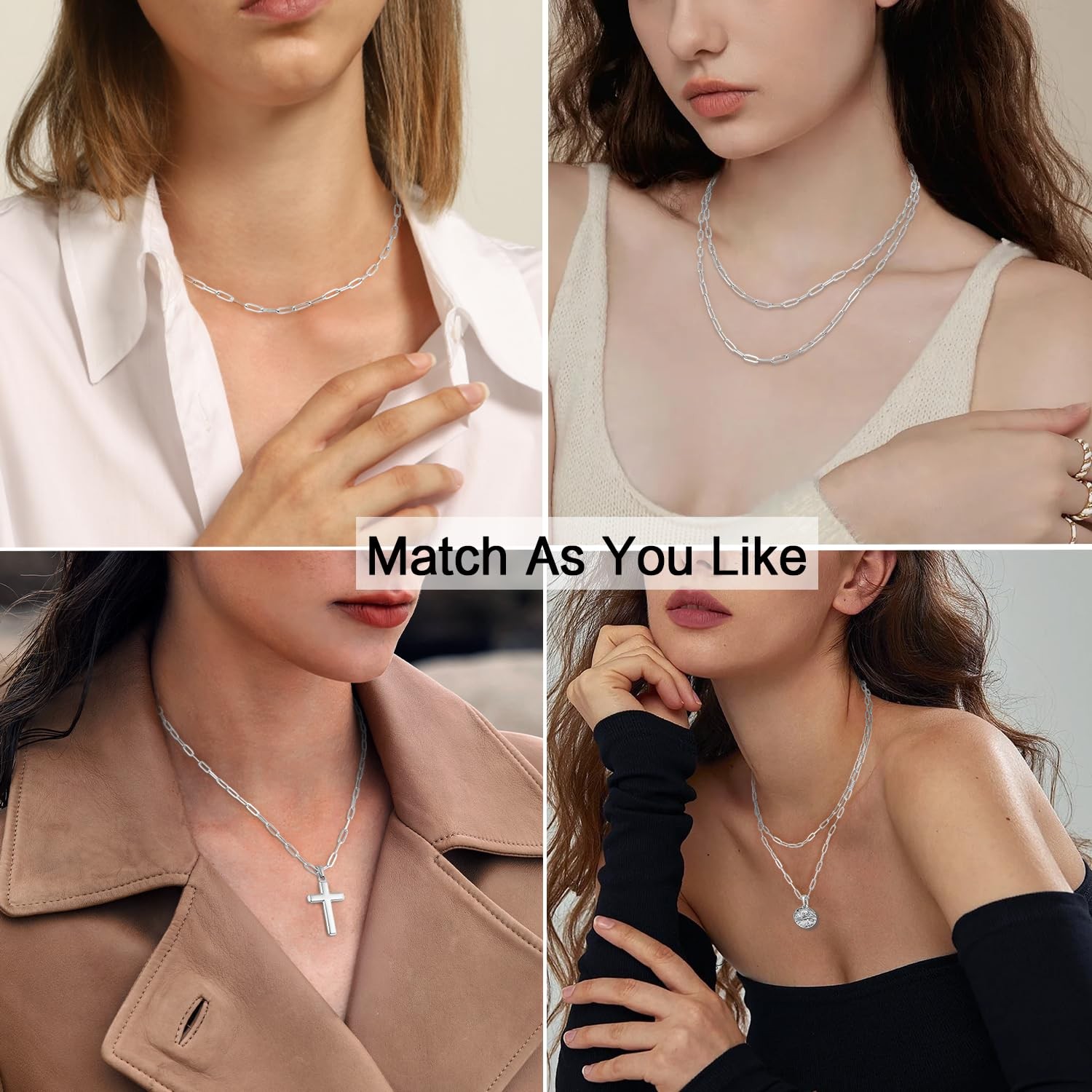 925 Sterling Silver Paperclip Chain Necklace for , 3mm Silver Chain for Shiny…