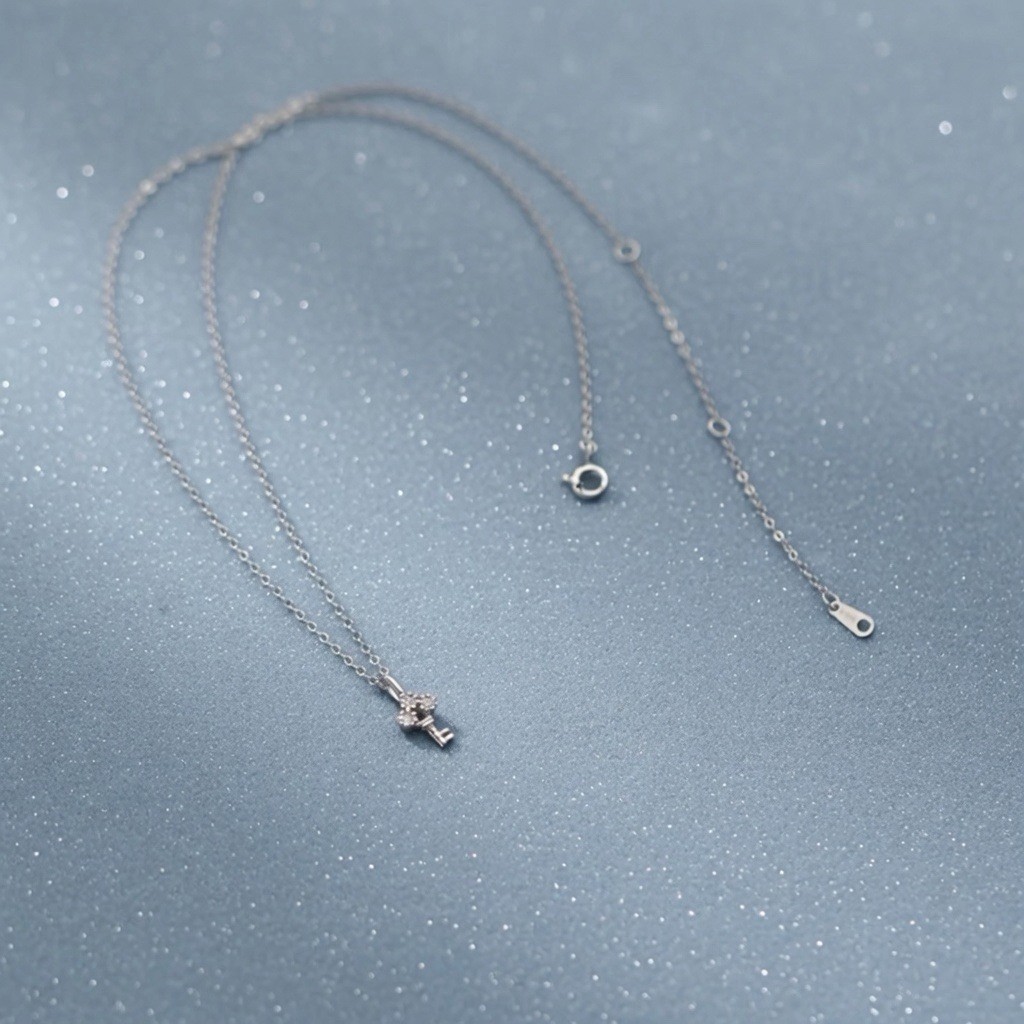 Minimalist Key Necklace Sterling Silver 925 CZ Dainty Pendant