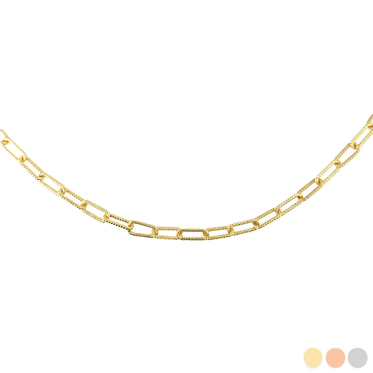 Gold Textured Paperclip Chain Link Necklace (0.37″, 0.15″) (Yellow/Rose/White)