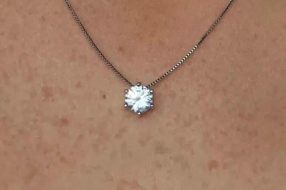2Ct Real Moissanite 6 Prong Solitaire Pendant 14K White Gold Finish Free Chain
