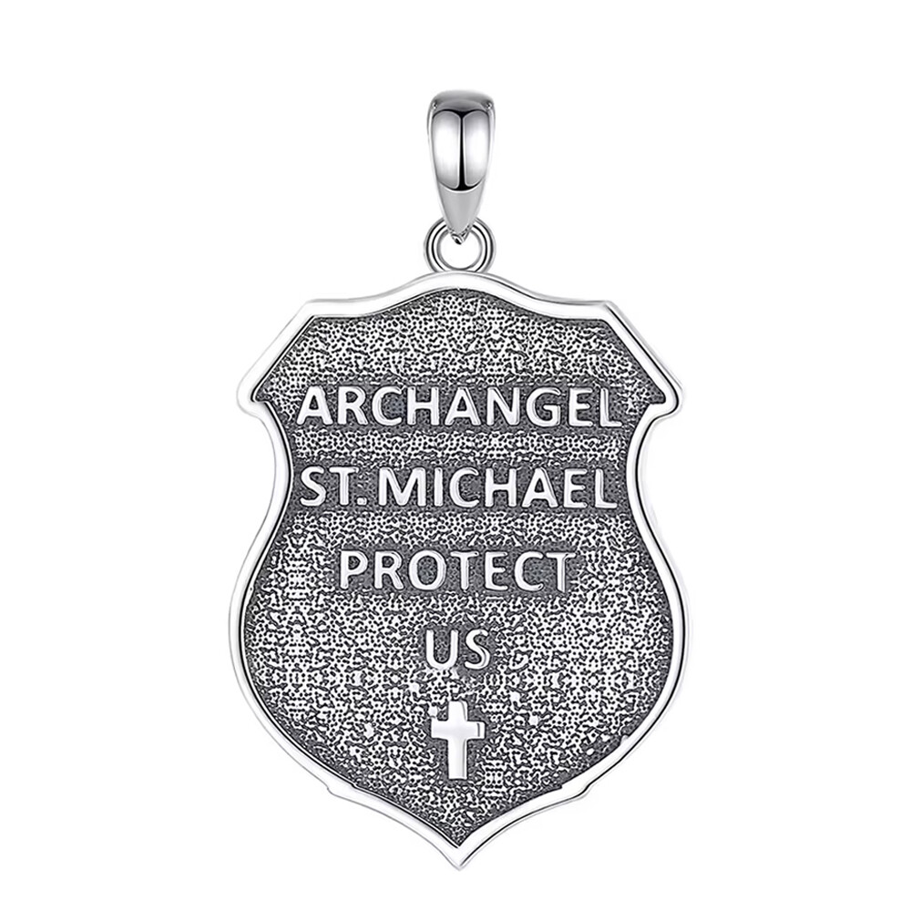 MLD 925 Sterling Silver Saint St Michael Shield Medal Pendant Necklace