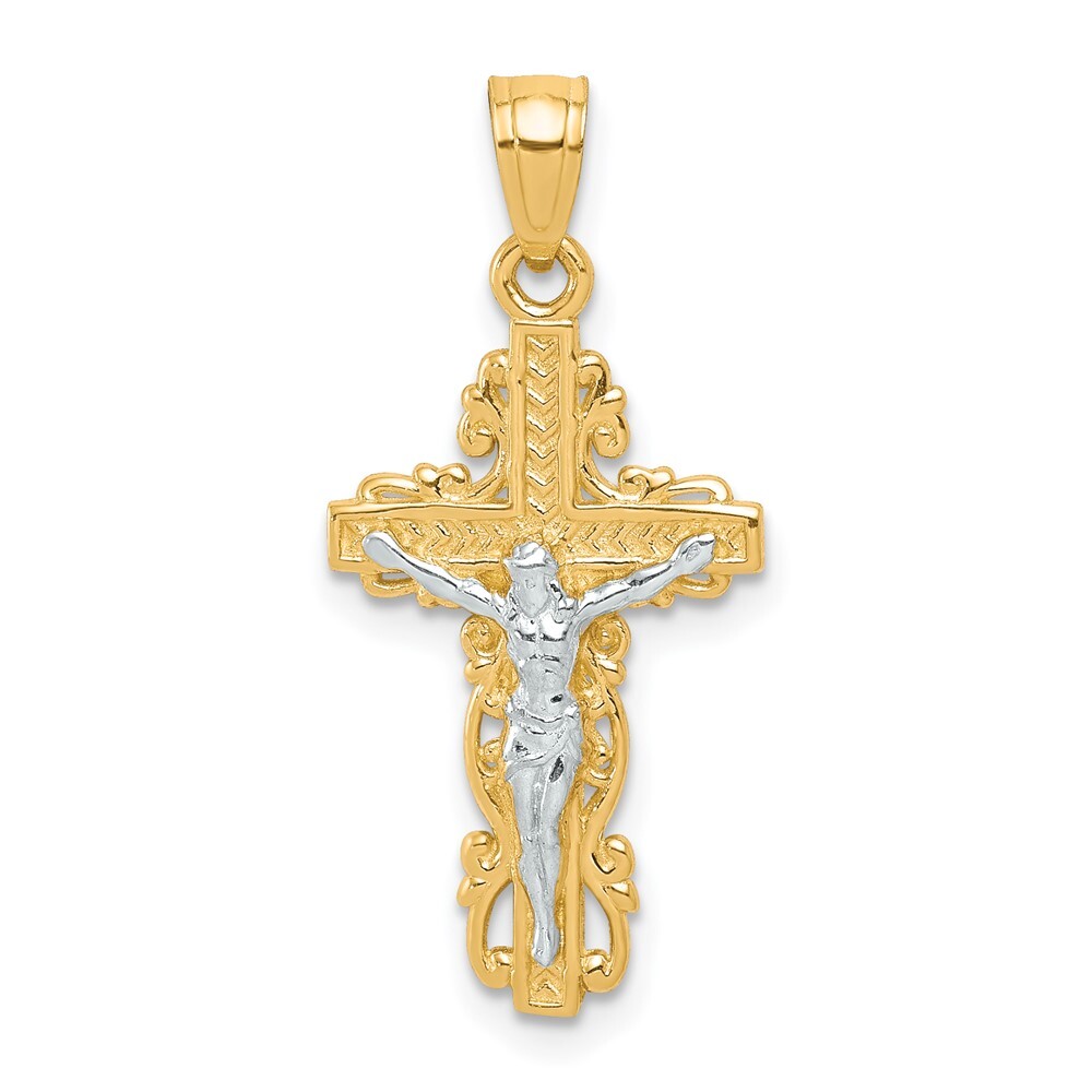 10k Two-tone Gold Crucifix Pendant for Women 0.75 gram, L-1.07 In, W-0.48 In