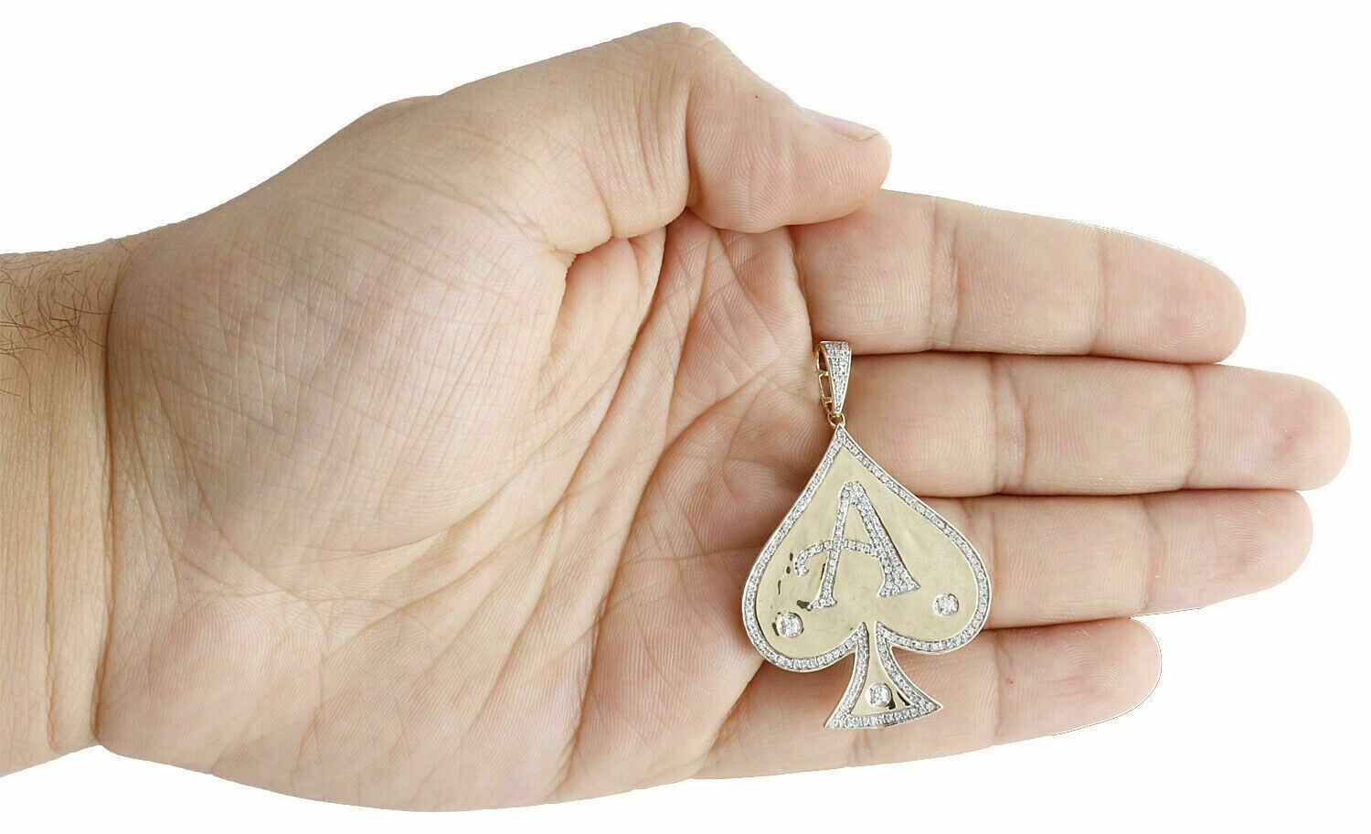 10K Yellow Gold Over Diamond Ace Of Spades Pendant 1.90″ Pave Charm 5/8 CT.