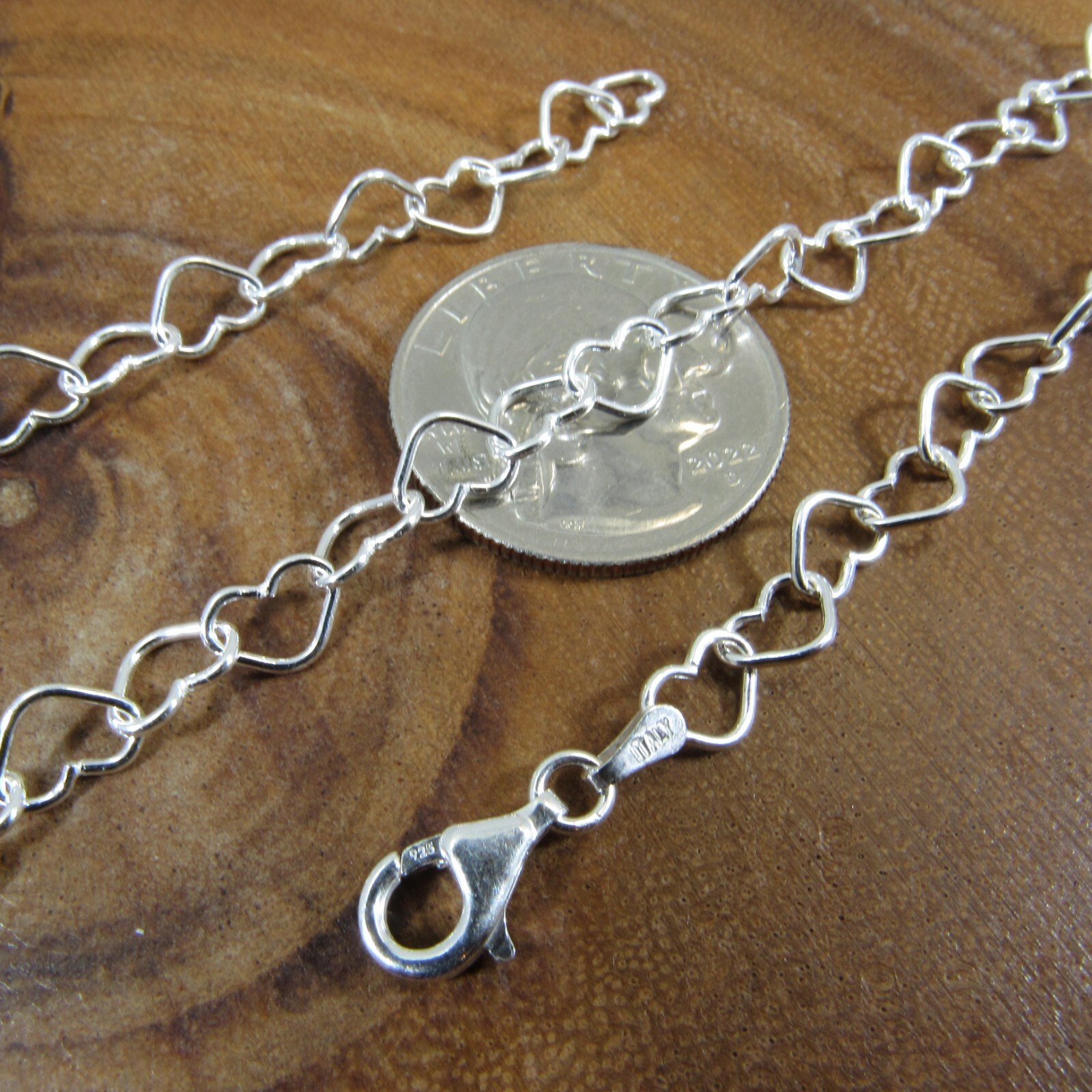 Solid 925 Sterling Silver Womens Heart Link Chain Necklace, Anklet, or Bracelet