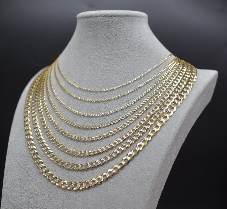 10K Yellow Gold Pave Cuban Curb Link Chain Necklace Real Gold Men Women 16-28in