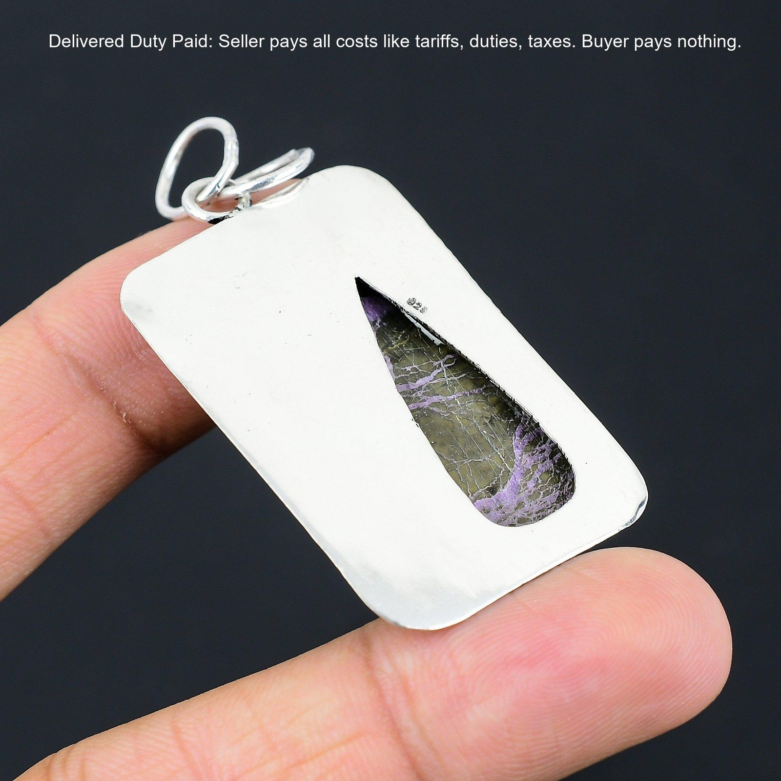 925 Silver Pear Purpurite Gemstone Wife Birthday Wedding Elegant Artisan Pendant