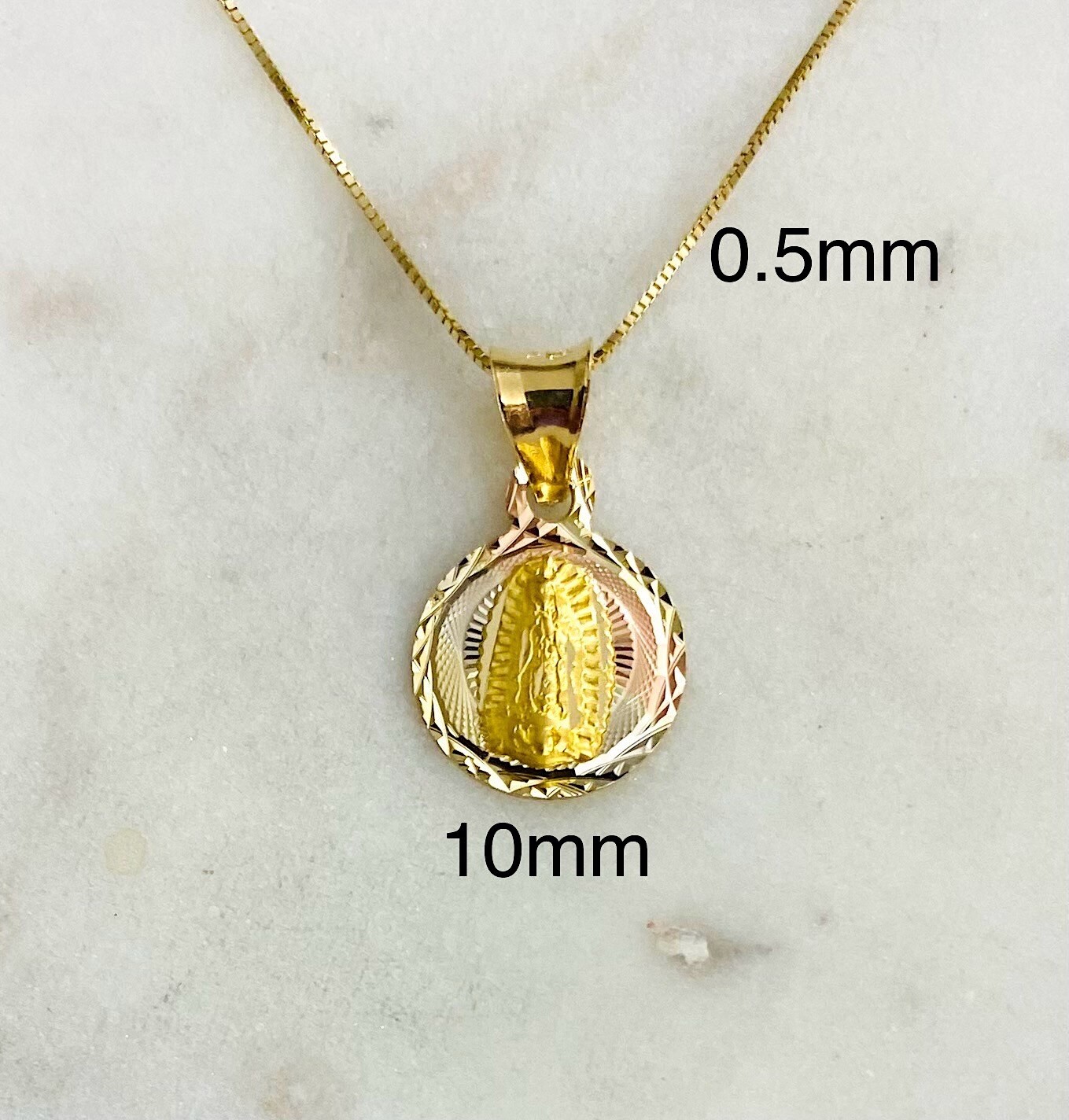 14K SOLID GOLD GUADALUPE BOX CHAIN NECKLACE 18″ /14K ORO CADENA GUADALUPE -PT307