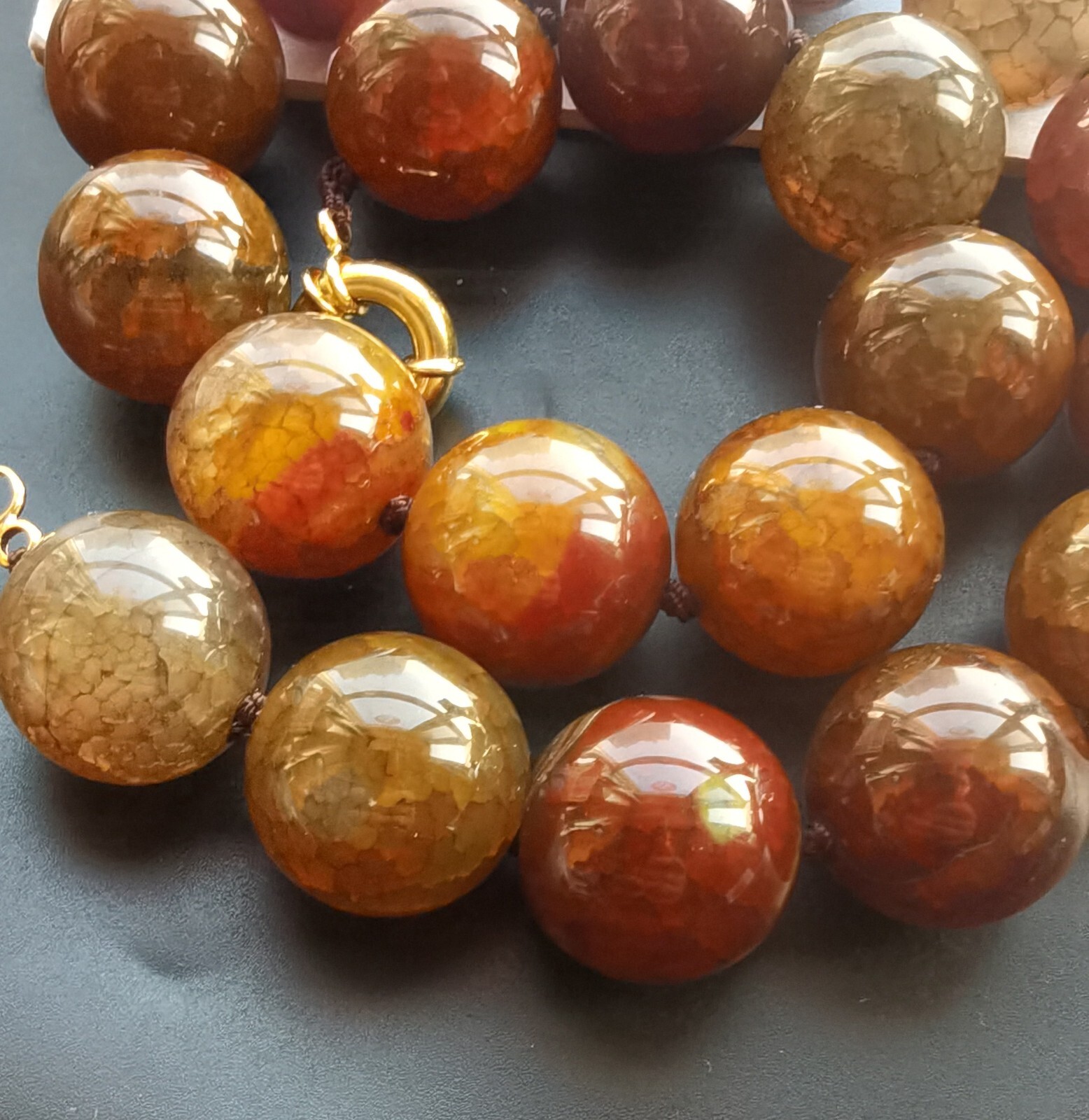 16mm/18mm/20mm Large Round, Brown dragon vein agate stone bead Necklace 16″-24″