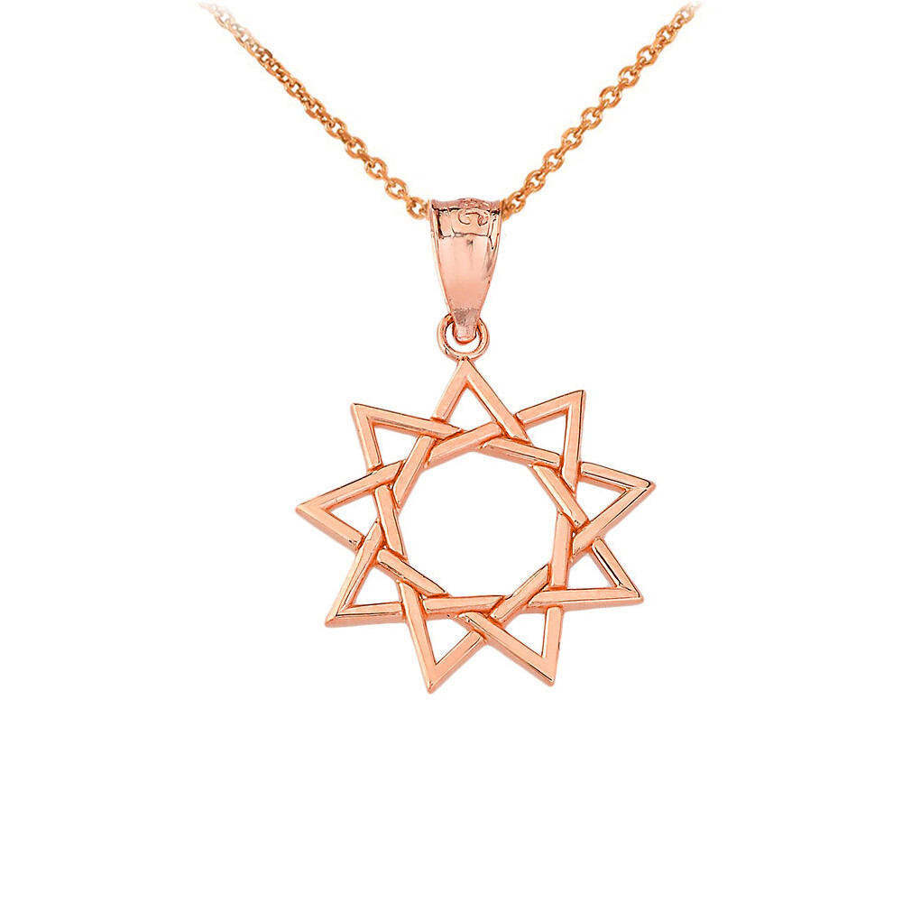 Gold 9 Point Baha’i Star Faith Pendant Necklace