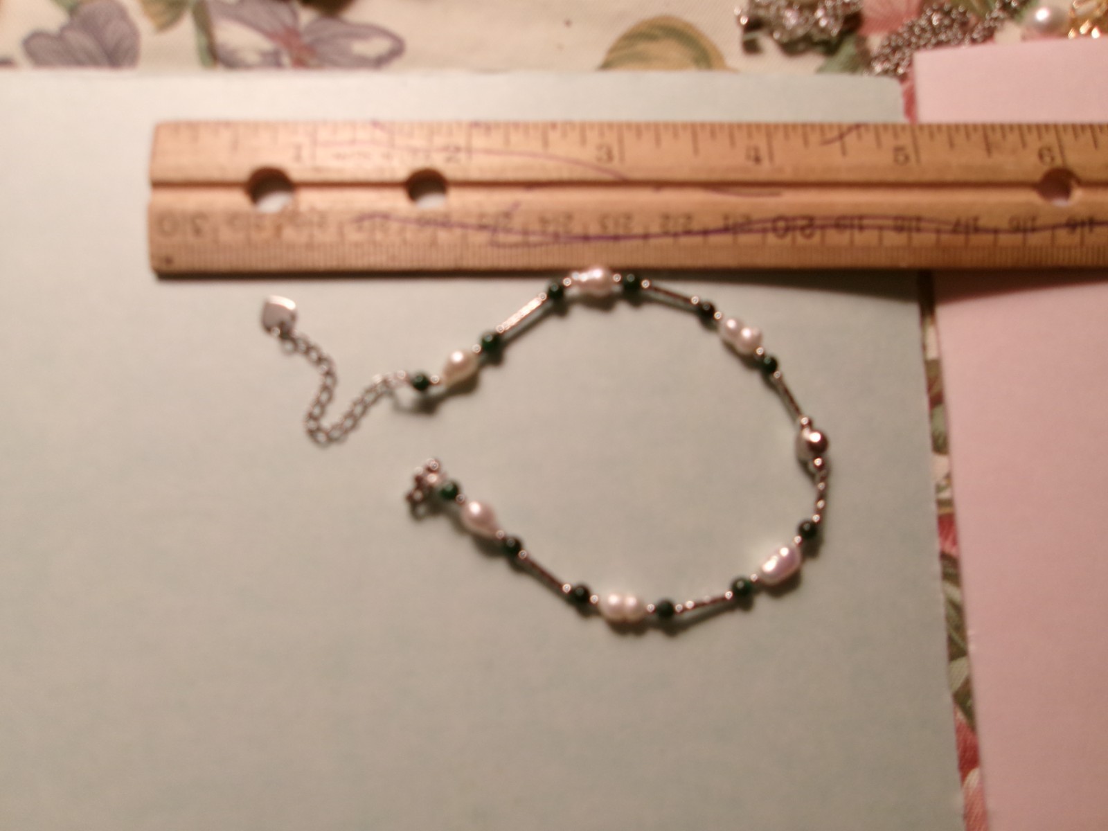PEARL BRACELET DARK GREEN BEADS WITH REAL PEARLS