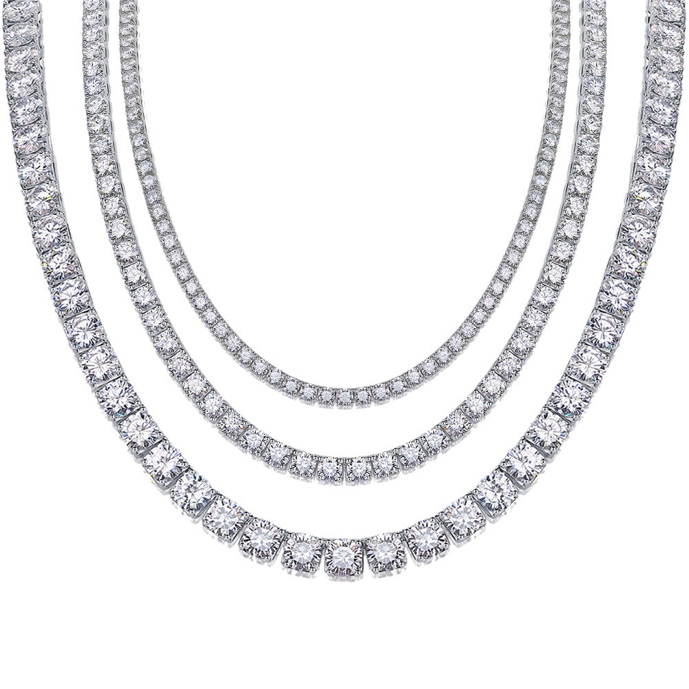 2-5mm Round Cut Moissanite Tennis Chain S925 Sterling Silver Necklace Bracelet