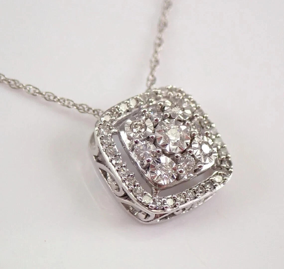 0.80Ct Round Cut Diamond Halo Cluster Pendant 14K White Gold Plated 18″ Chain