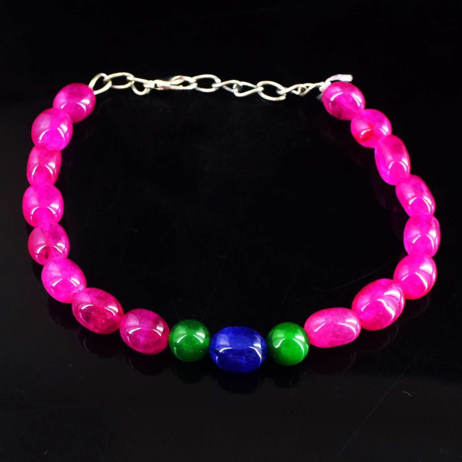 Superb Pattern Green & Pink Onyx 91.00 Cts Beaded Sparkling Bracelet RK 46 E798