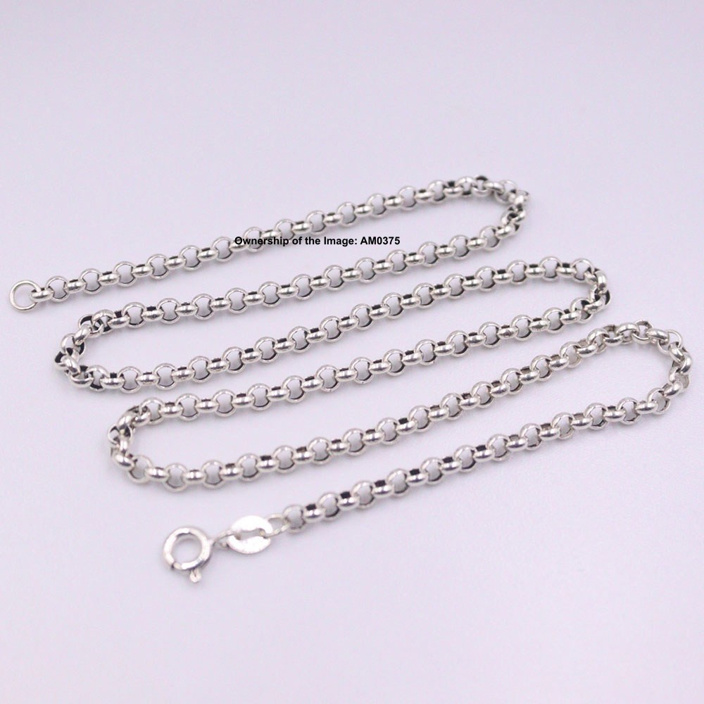 Real S925 Sterling Silver Chain Men Women 3.5mm Rolo Link Necklace 17.7inch