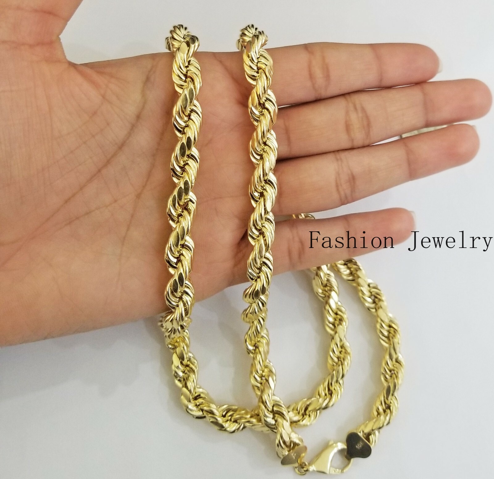 10k REAL Yellow Gold Rope Chain Necklace 10mm 22″ Men Thick Diamond Cut