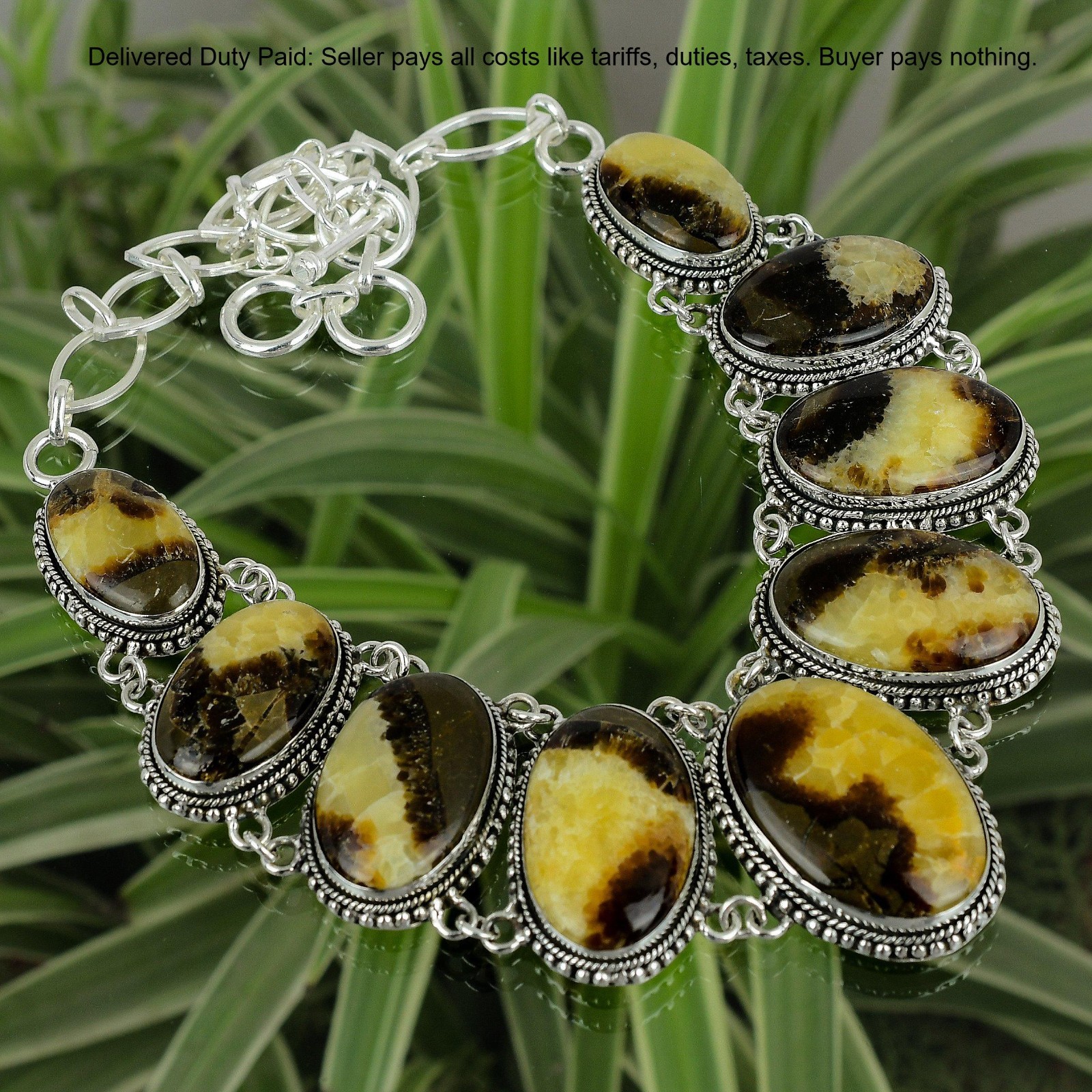 Septarian Gemstone Vintage Chain Handmade Wife Necklace Jewelry Sterling Silver
