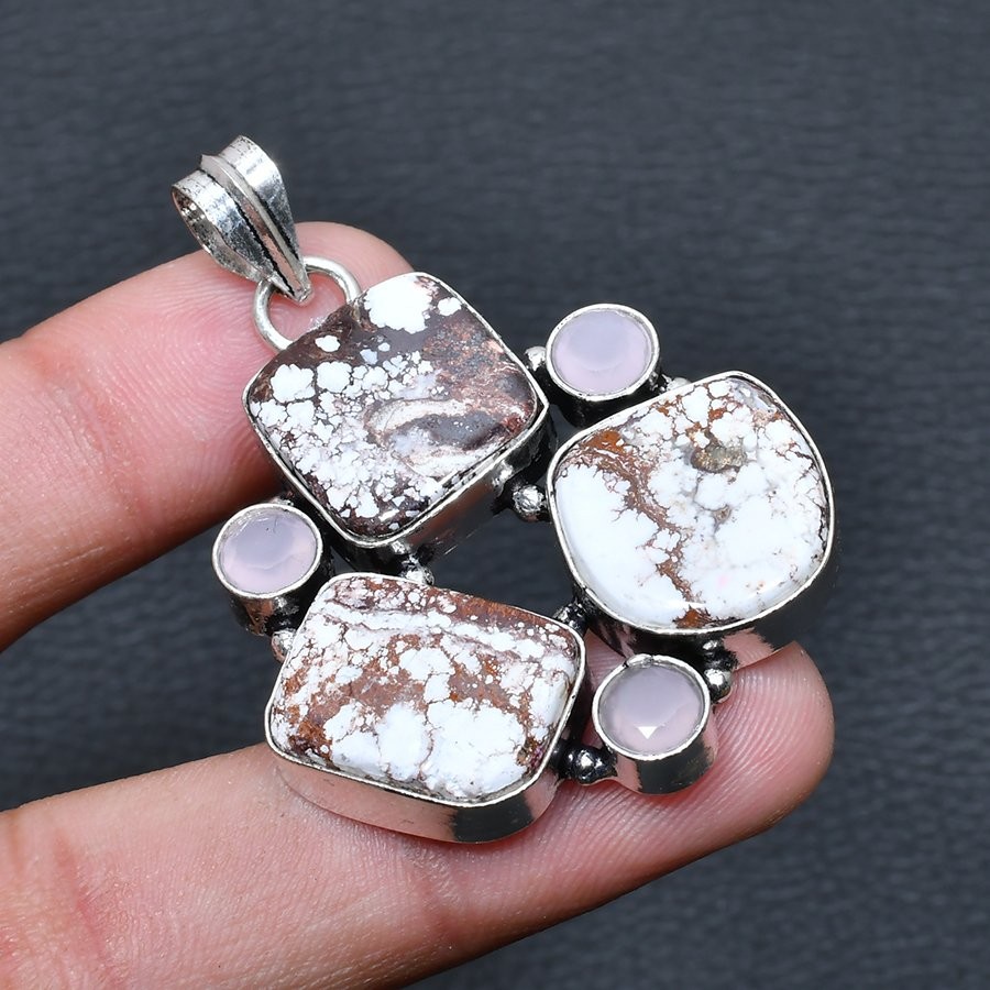 Wild Horse, Pink Chalcedony Handmade 925 Silver Jewelry Pendant 1.89″ o938