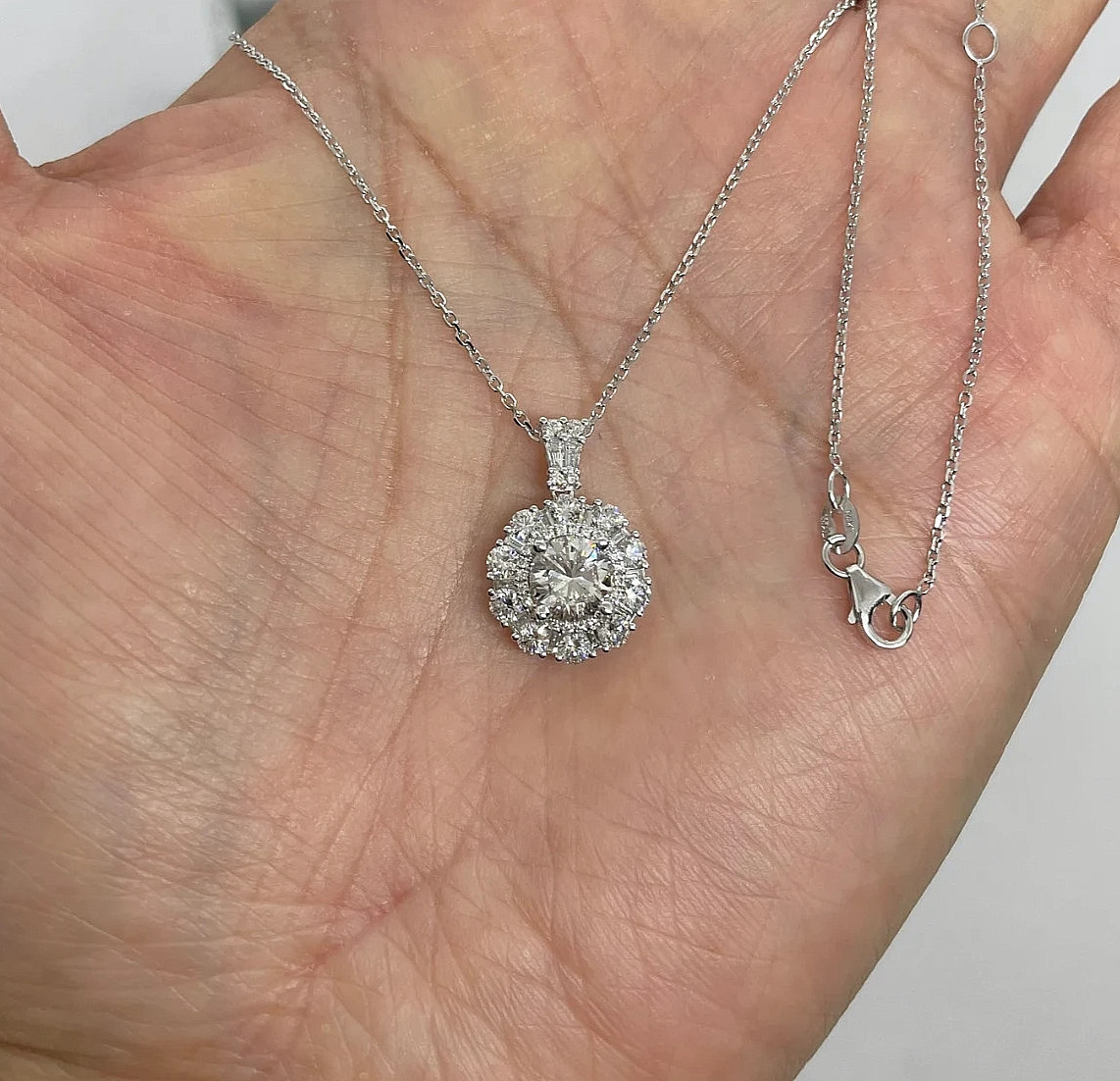 3Ct Round Cut Lab Created Diamond Halo Necklace Pendant 14K White Gold Plated