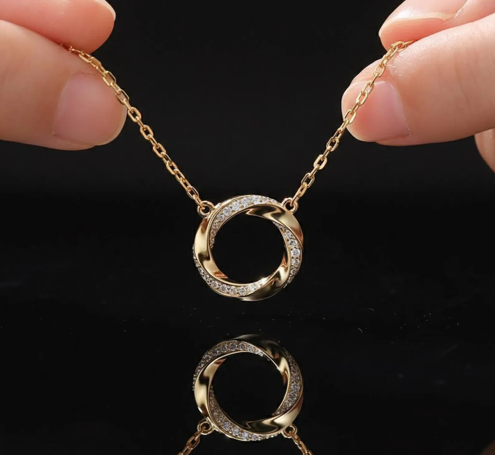 925 Sterling Silver 1ct Moissanite Necklace Twisted Circle Wedding Gift Pendant