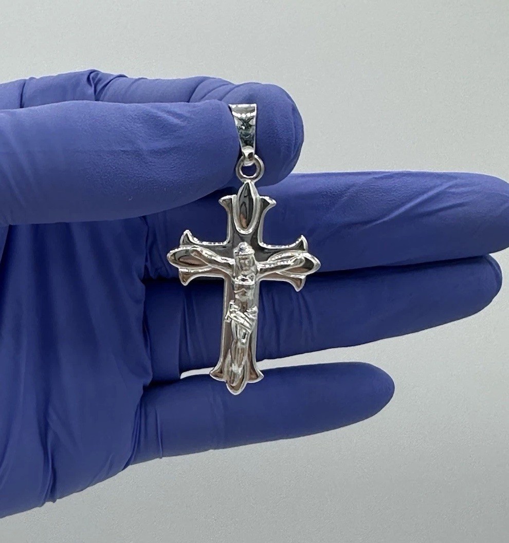 925 Sterling Silver Jesus Crucifix Cross Pendant Religious 5.38g 1.85”