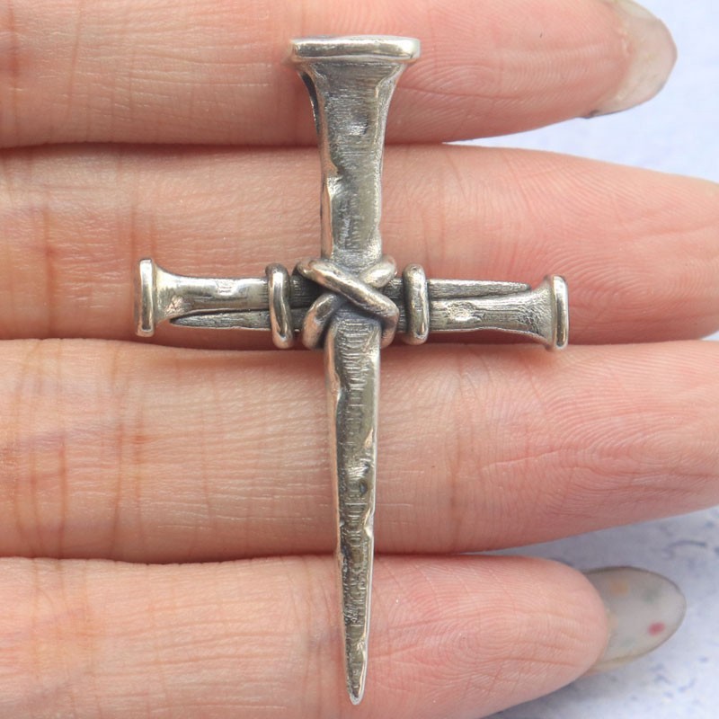 9.5g Cross Of Nails Christianity Pendant Real 925 SOLID STERLING SILVER Pendant