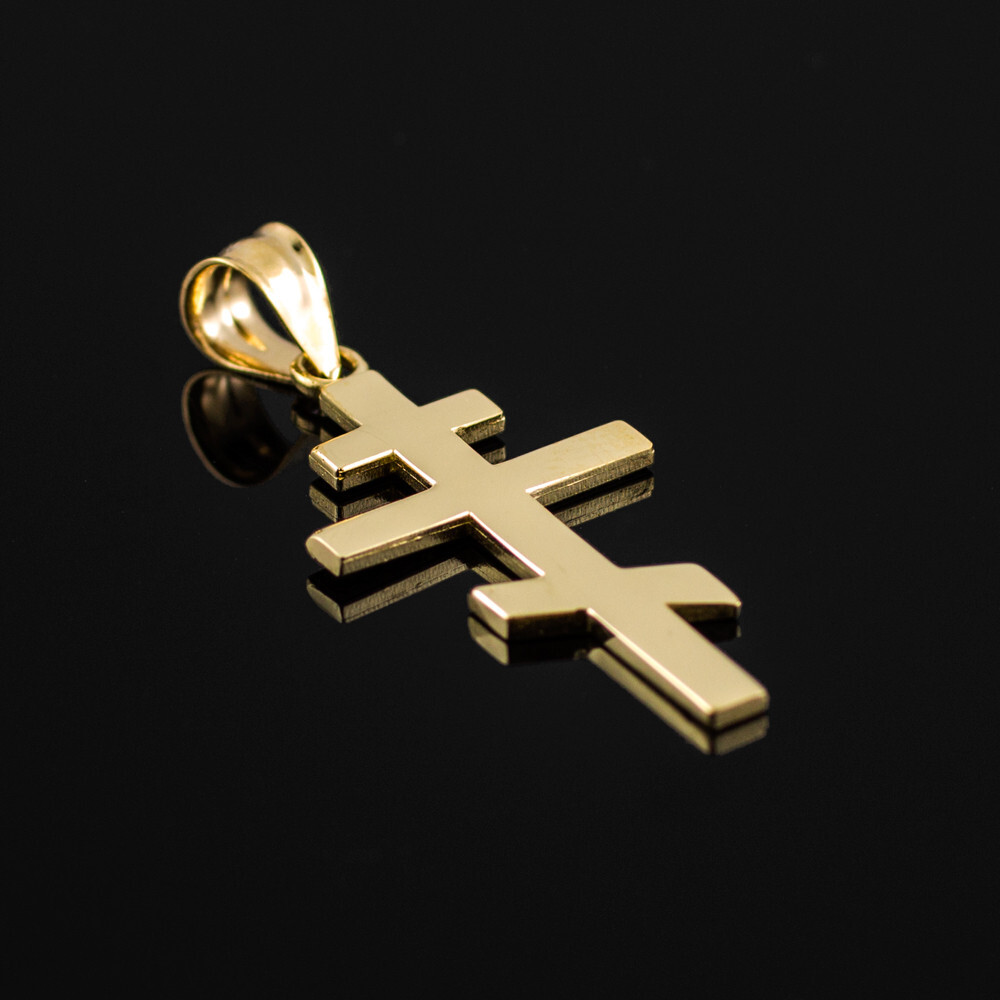 Gold Eastern Orthodox Cross Pendant Necklace (Available In Yellow/Rose/White)