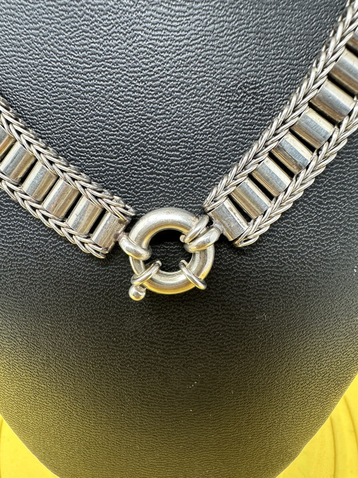 Sterling Silver Amazing Modern Design Choker Necklace Beautiful Chic 57g 16 In +