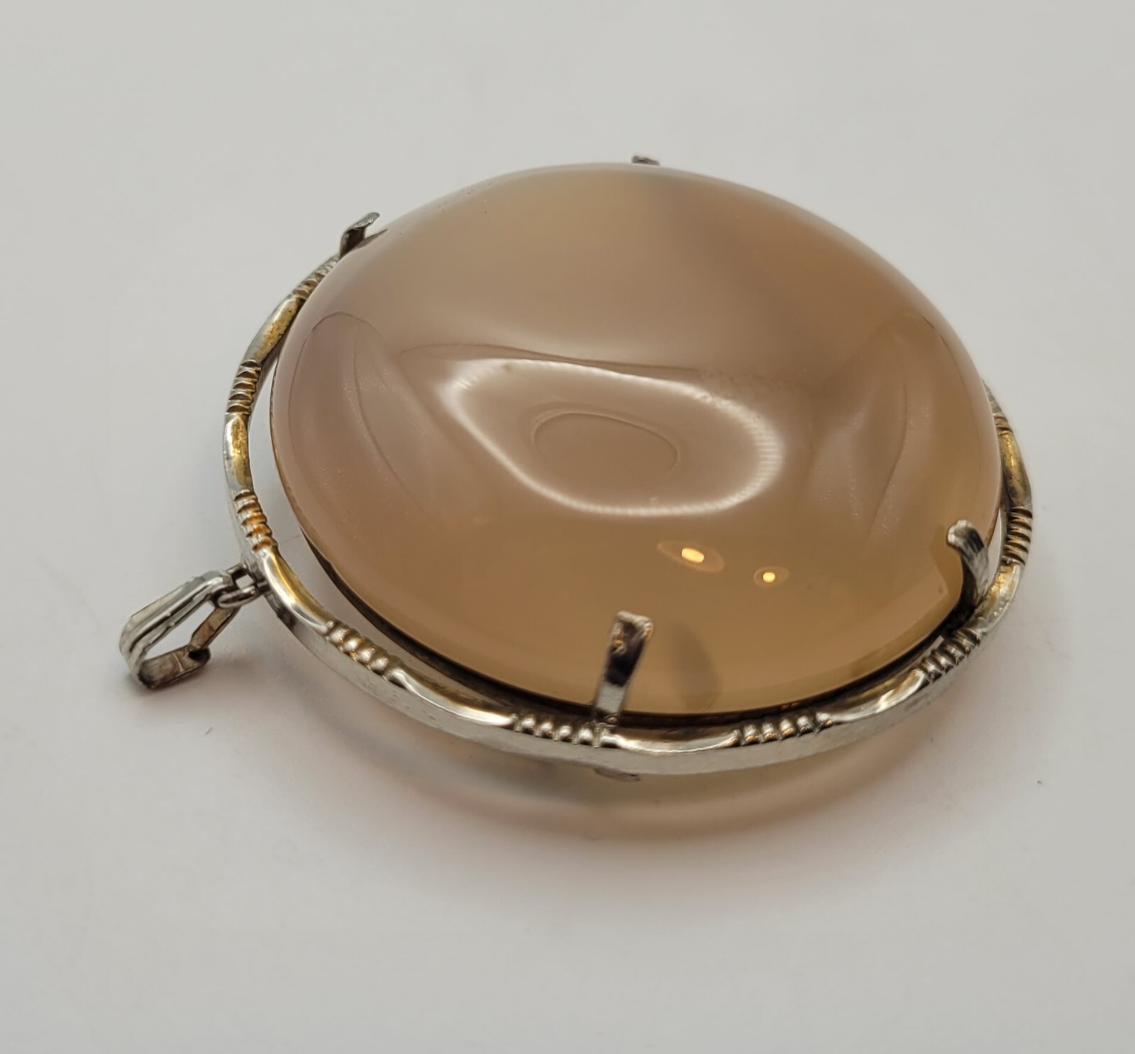 Vintage Rose Agate Round Prong Set Dual Pendant & Pin, Unbranded