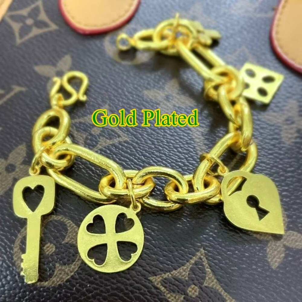 Thai Gold Plated 24k Solid Bracelet Yellow Chain Pendant 5 Baht Jewelry Women