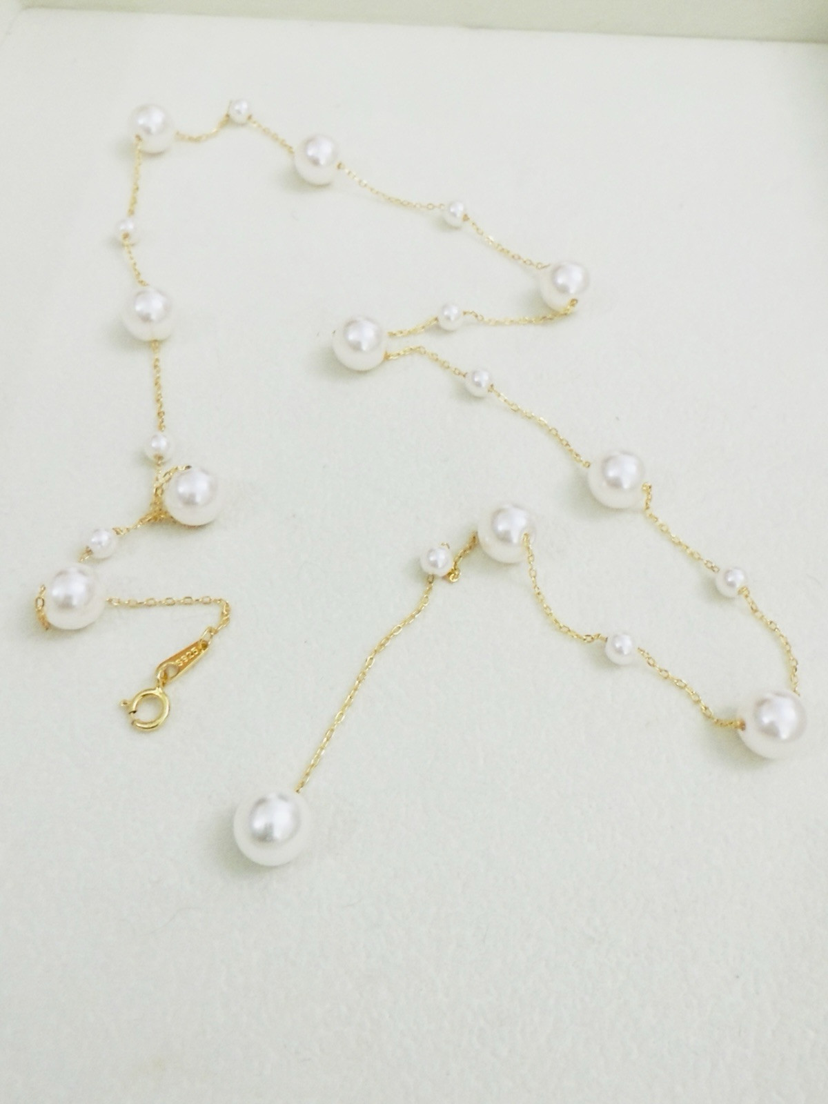 S925 Sterling 18k Gold Plated Chain Pearl Bead Necklace Adjustable K-pop Women