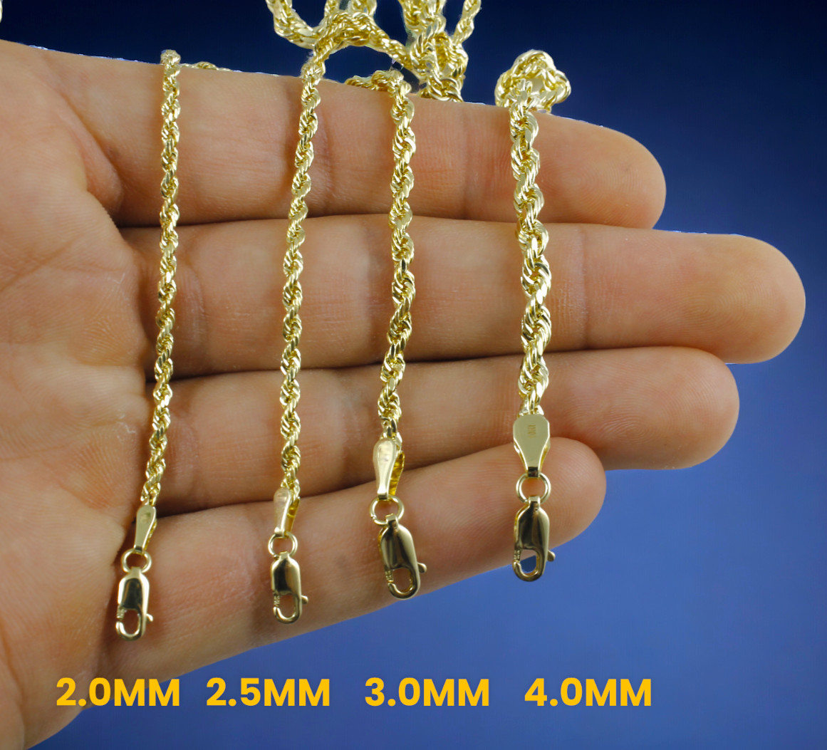 10K Yellow Gold Rope Bracelet Chain Diamond Cut Real Gold 2mm-10mm 7″-9″