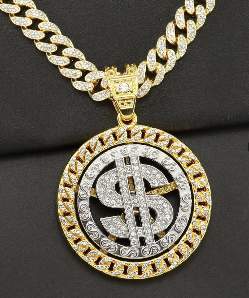 Trendy Bling Hip Hop Diamond White and Gold Cuban Link With $ Pendant 22inch