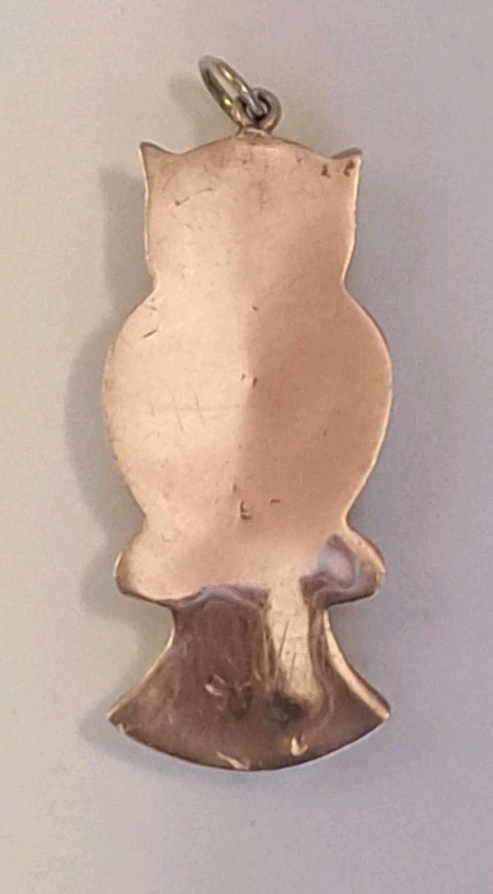 Vintage Estate 925 Sterling Silver Owl Pendant Goodluck Piece 9.27 Grams 2.25″
