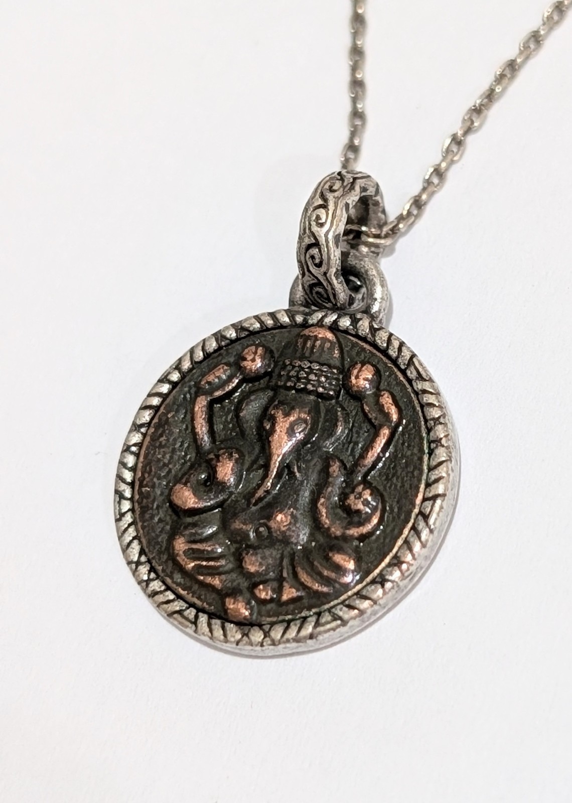 Vintage Sterling Silver Ganesha Two Tone 1″ Pendant 18″ Necklace