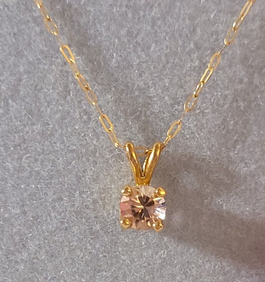 14k Yellow Gold NATURAL PINK TOURMALINE Pendant w 18″ Cable Chain Approx .24 ct
