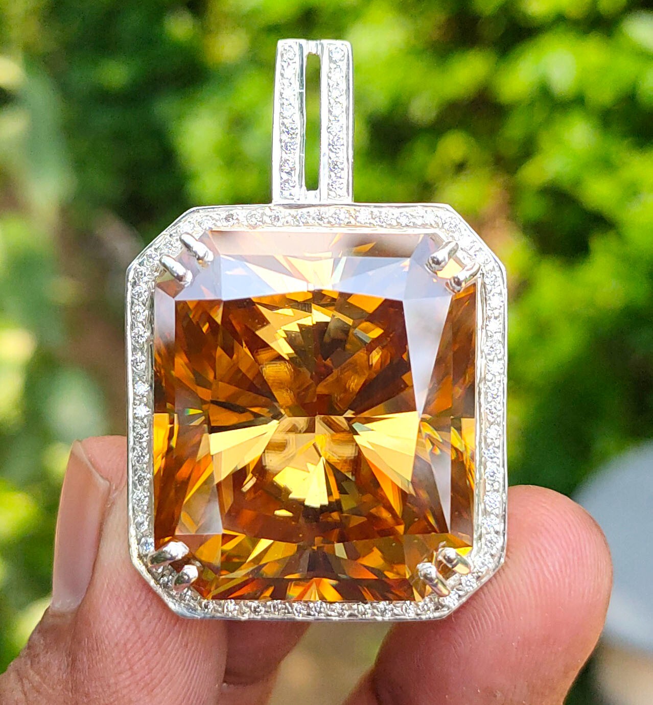 HUGE 82.50 Certified Champagne Diamond Solitaire Pendant- FREE Diamond Studs