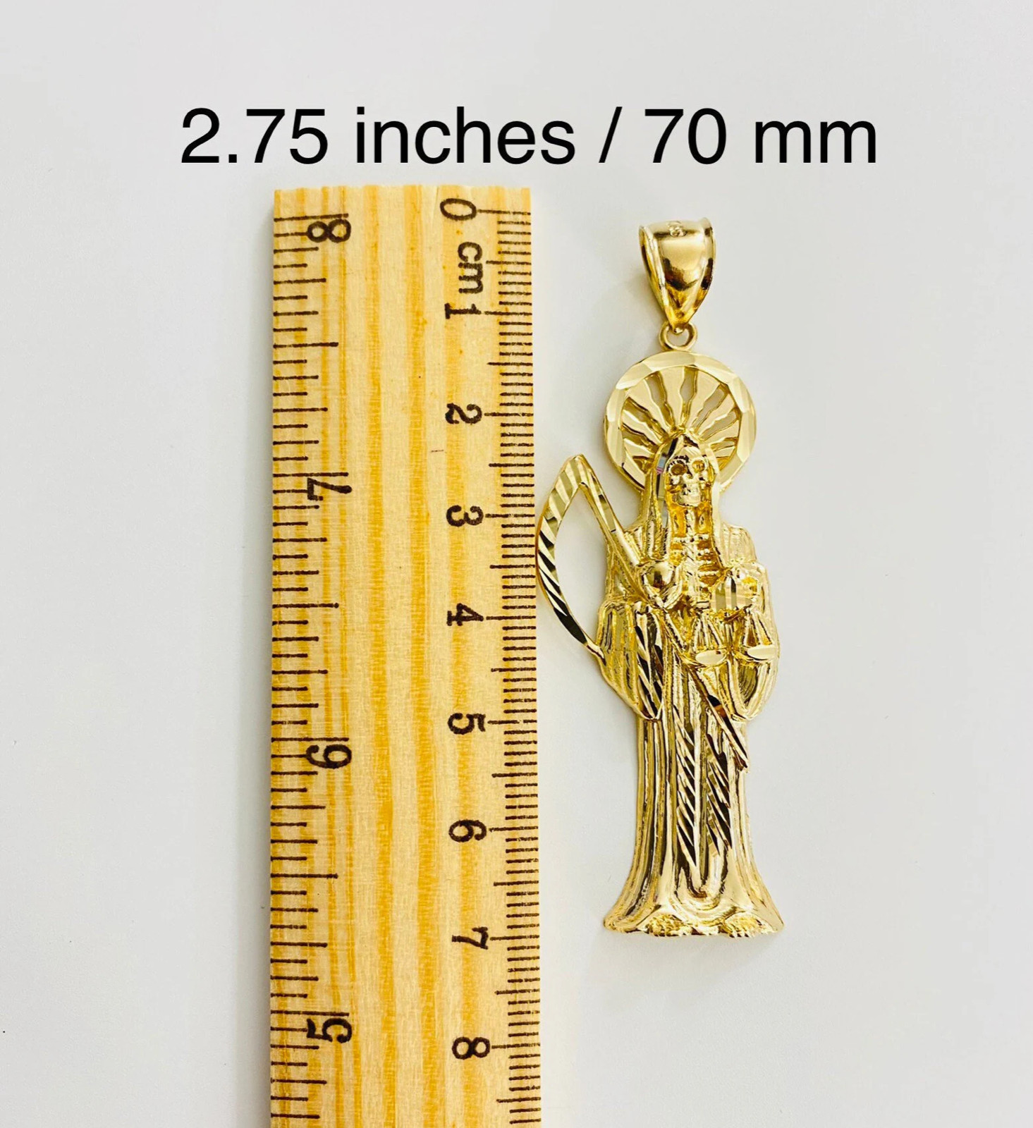 14K Solid Gold Santa Muerte, Grim Reaper Pendant, 14K Gold Santa Muerte- PT01156