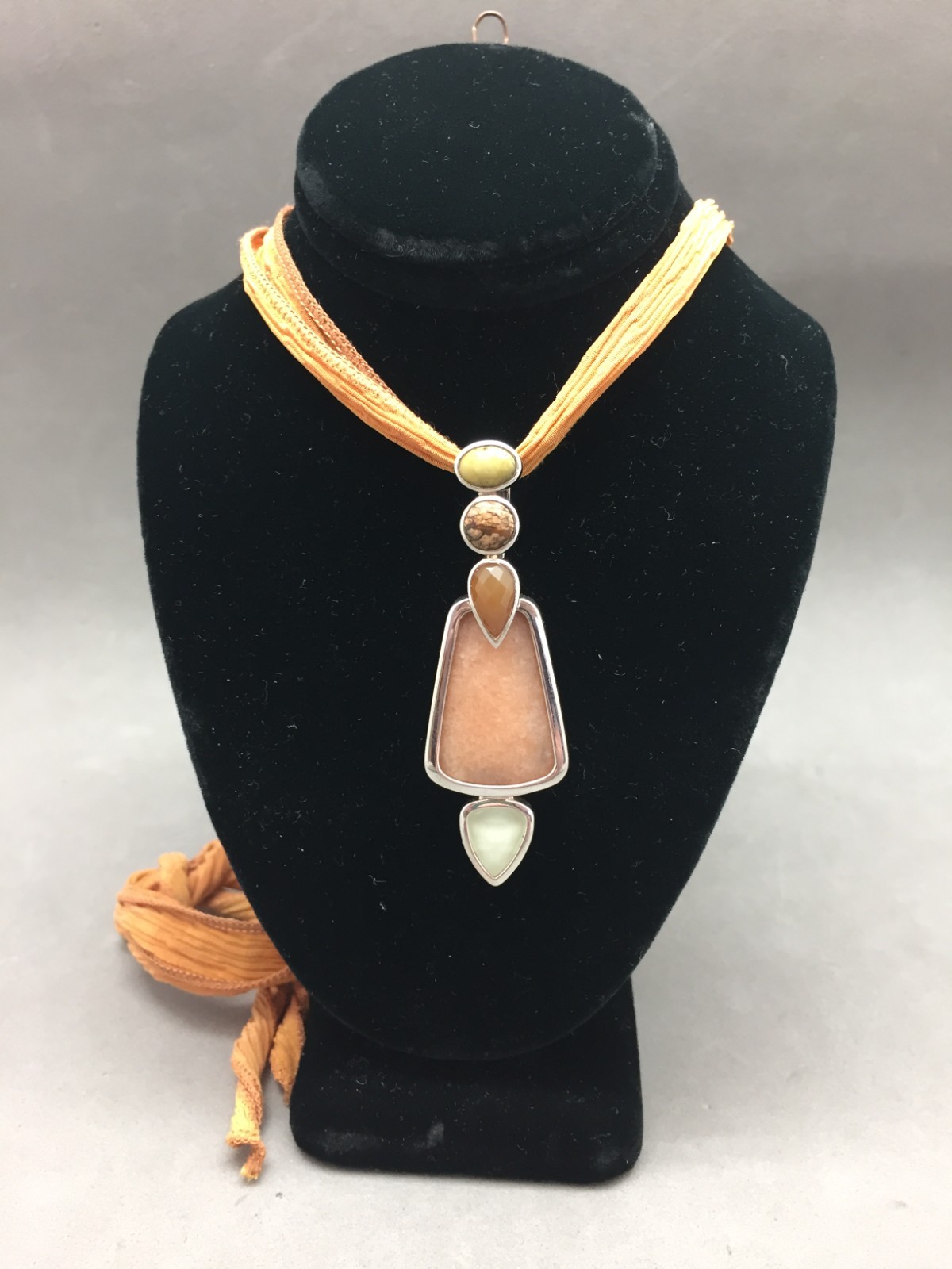 Whitney Kelly WK Sterling Silver Multi Gemstone Pendant Modern Geometric Peach