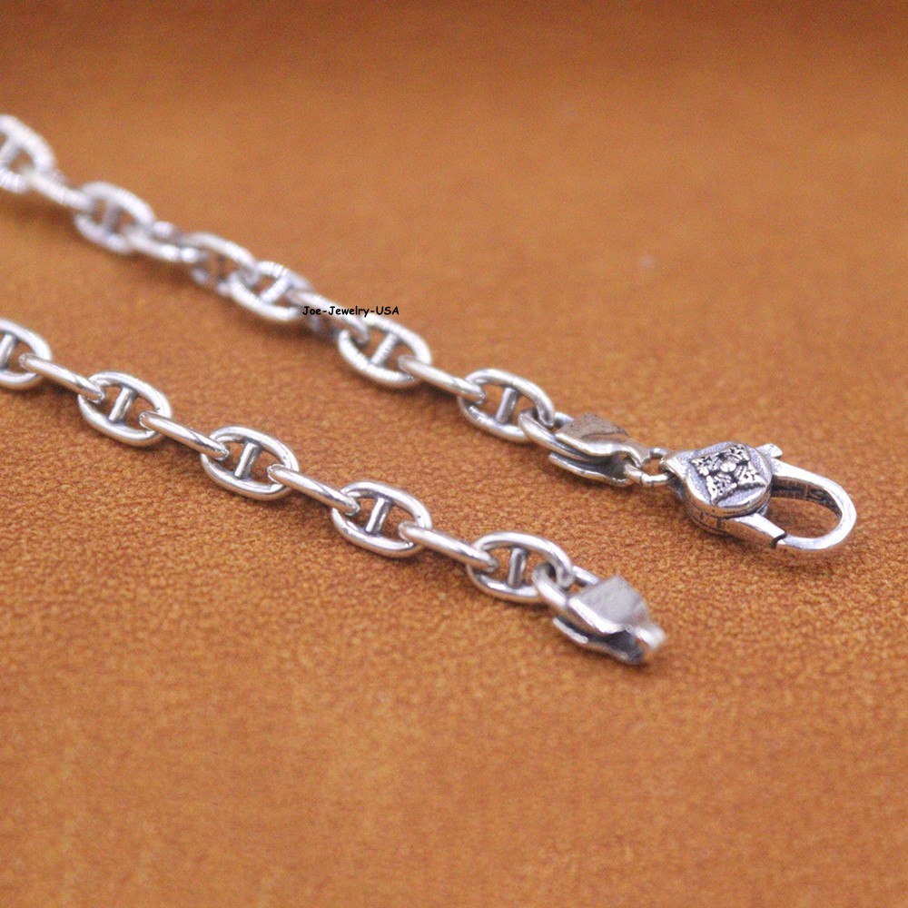 Genuine 925 Sterling Silver 3.5mm Anchor Link Chain Necklace 27.5″ Secure Clasp