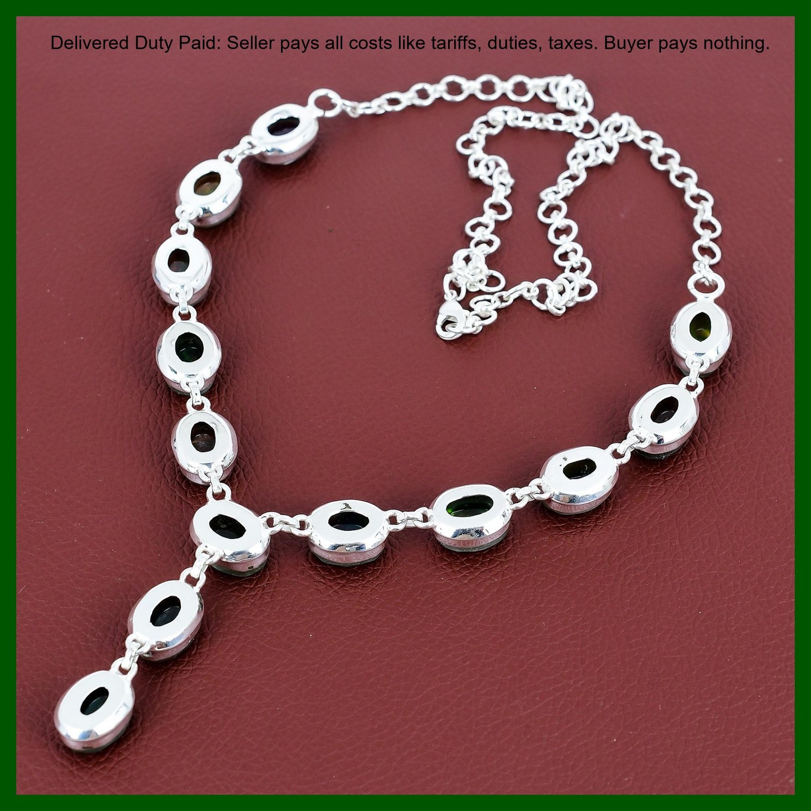 Oval Natural Ammolite 925 Sterling Silver Birthday Bezel Wife New Chain Necklace