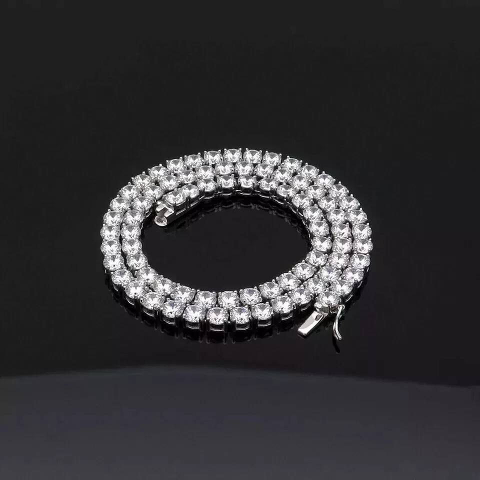 Round Cut Lab-Created Diamond Tennis Necklace 14K White Gold Plated Silver