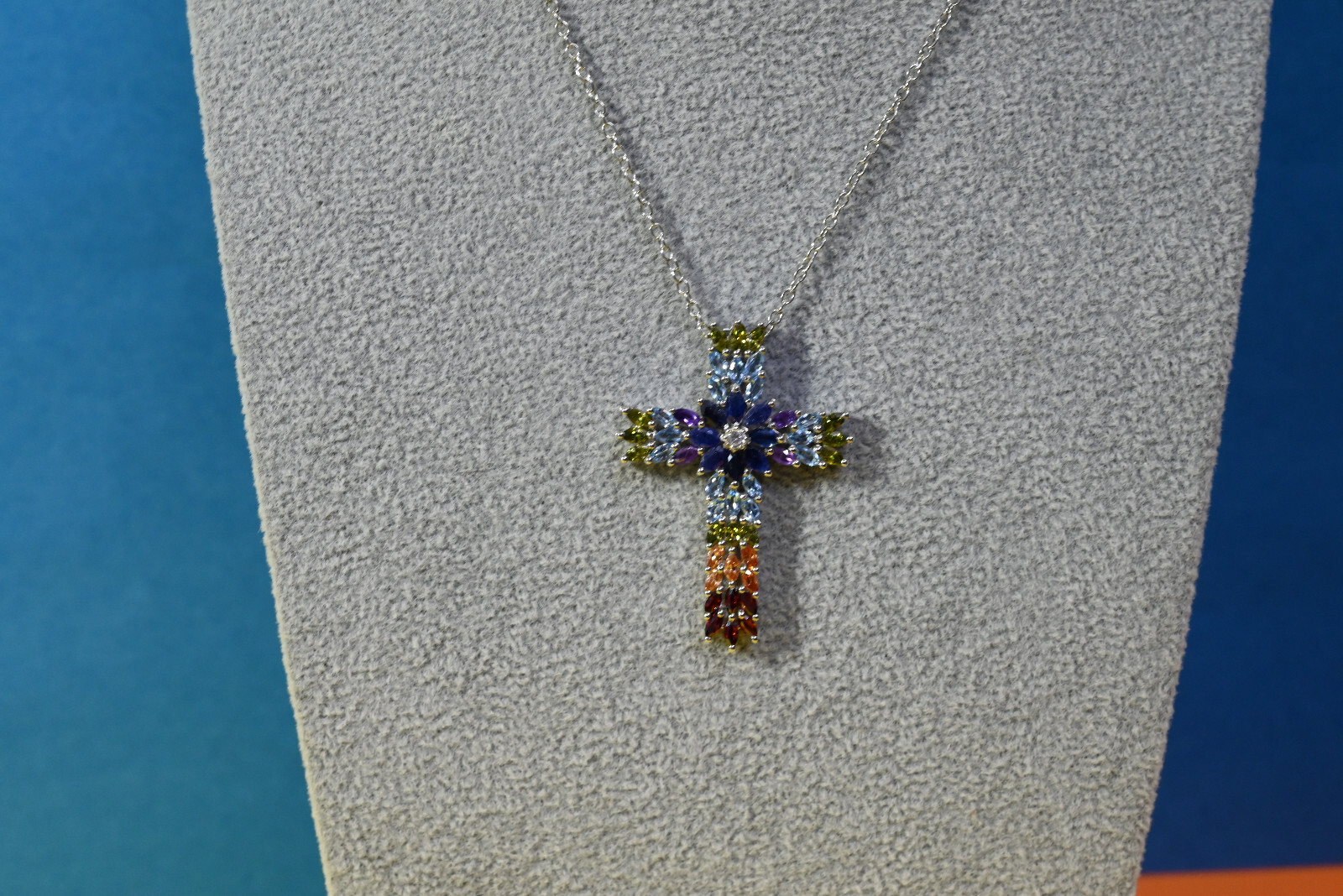Cross Pendant Multi Gemstone Marquise Cut Gemstone Gift For All Occasions