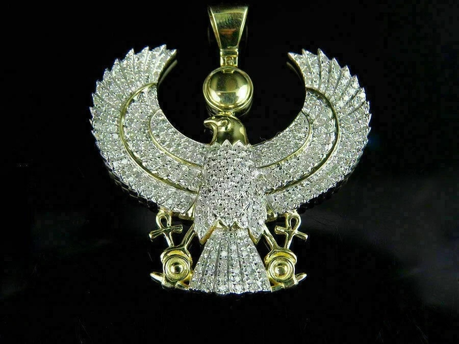 3 Ct Round Cut Diamond Men’s Egyptian God Eagle Pendant 14K Yellow Gold Finish