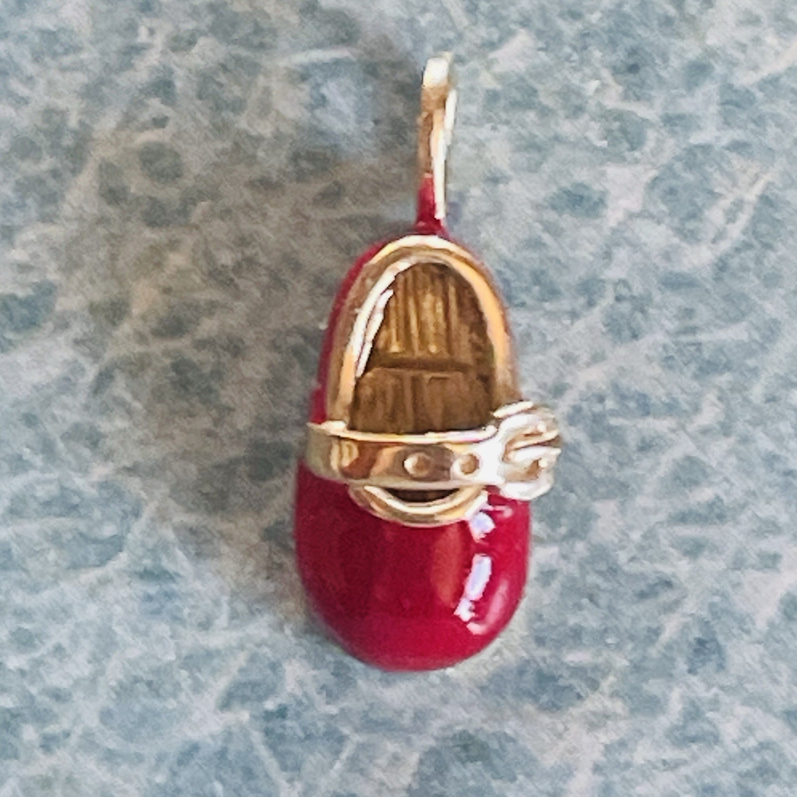 Vintage Aaron BASHA 10k Gold Red Baby Shoe w/ Buckle Pendant Charm