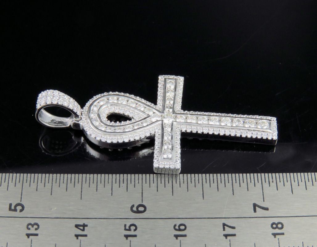 2.25Ct Round Lab Created Diamond Ankh Cross Pendant 14K White Gold Plated Silver