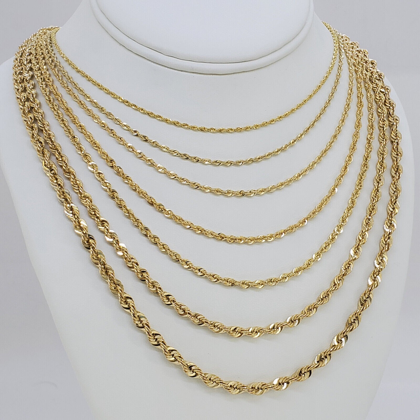 14K Yellow Gold Plated 925 Silver 1.5mm-6.5mm LaserRope Chain Necklace 16″- 30″