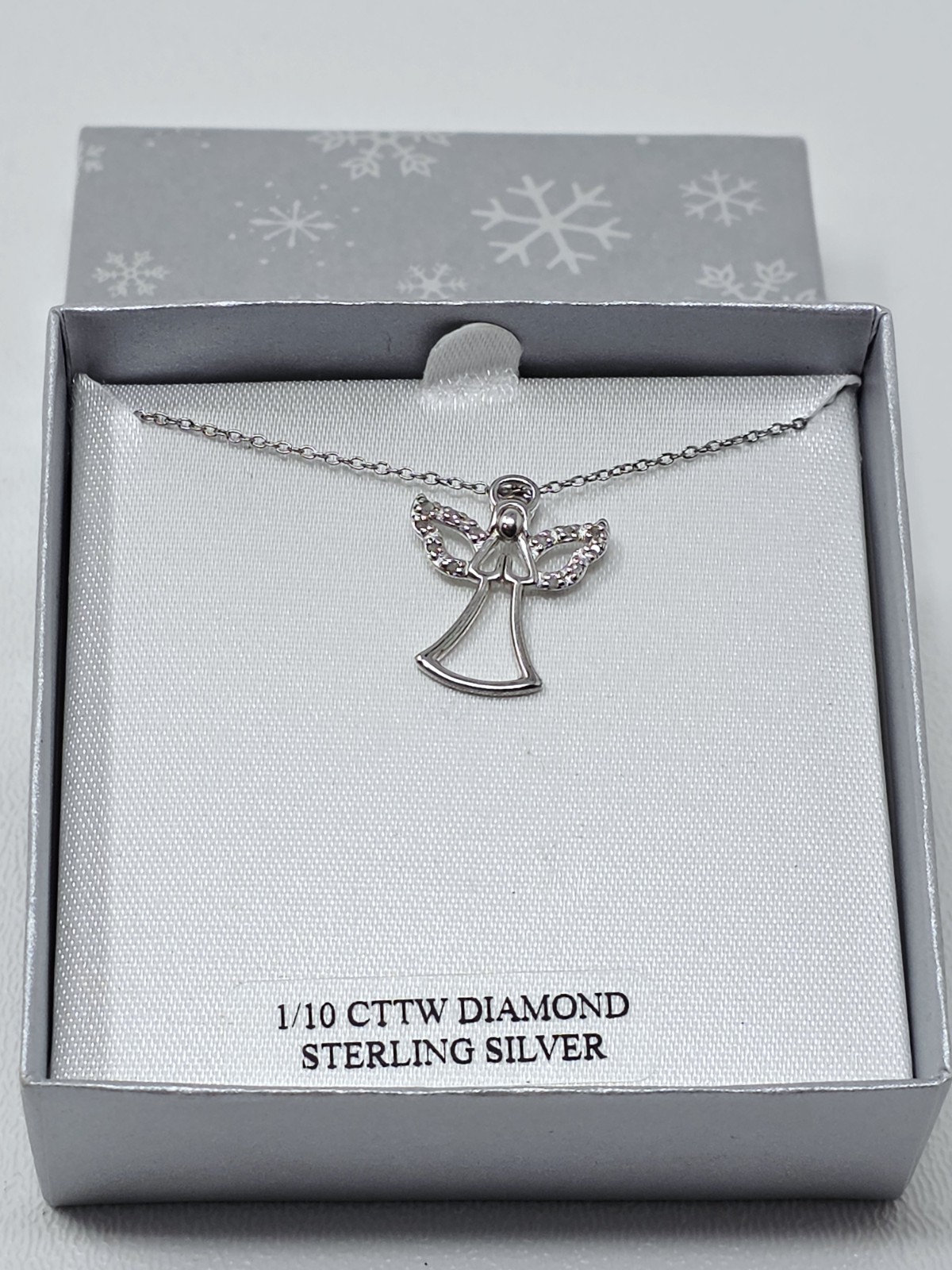 Diamond ANGEL Women’s Pendant Necklace Sterling Silver .925, 18″ Chain