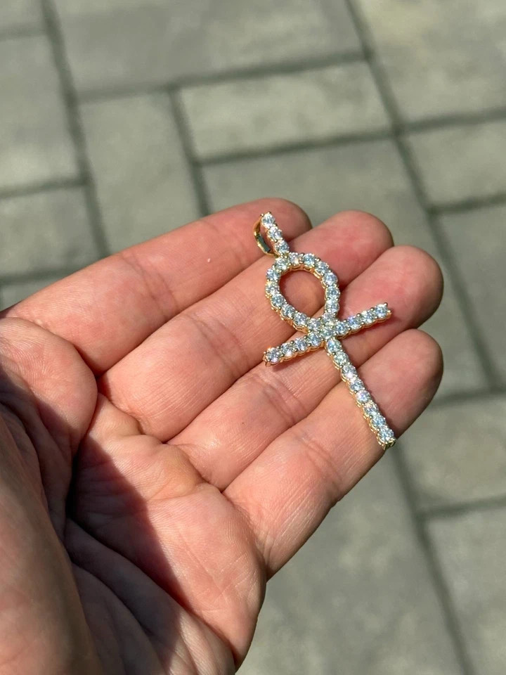 3.00 CTW Round Cut Lab Created Diamond Ankh Cross Pendant 14k Yellow Gold Plated