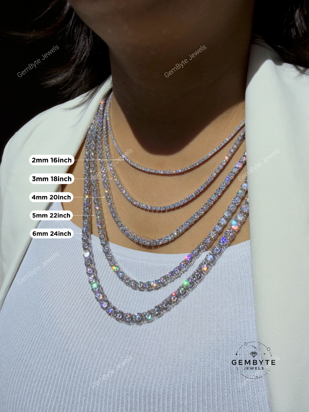 Real Moissanite Tennis Chain 925 Sterling Silver VVS D Color 2mm-6mm Mens Women