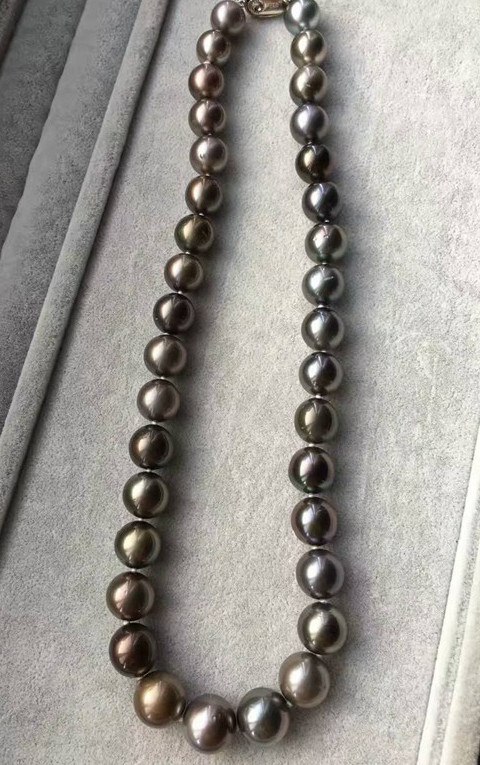 HUGE 18″12-14MM NATURAL TAHITIAN SOUTH SEA GENUINE BLACK GRAYISH PEARL NECKLACE